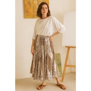 Madison Size M Brown Floral Boho Maxi Skirt 100% Cotton Artsy Cottagecore Comfy